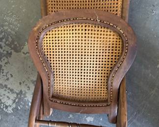 Victorian Style Folding Rocking Chair with Carved Rose Crest