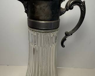 Victorian Style Silver Plate and Cut Glass Claret Jug with Ice Insert
