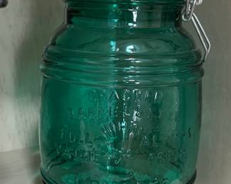 Cracker Barrel Style Green Glass Jar