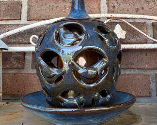 Blue Glazed Ceramic Bird Lantern