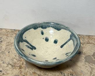 Studio Pottery Style Bowl with Blue Drip Glaze
