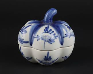 Blue and White Chinoiserie Pumpkin Trinket Box
