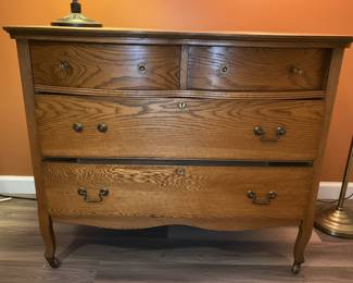 Tiger Oak Serpentine Front Dresser