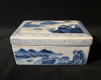Blue and White Chinese Porcelain Landscape Box