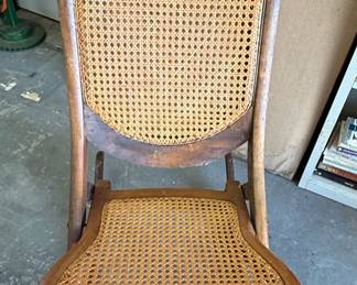 Victorian Style Folding Rocking Chair with Carved Rose Crest