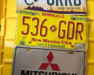 Vintage Arizona and New Mexico License Plates with Mitsubishi Vanity Plate