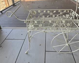 White Metal Floral Motif Garden Cart