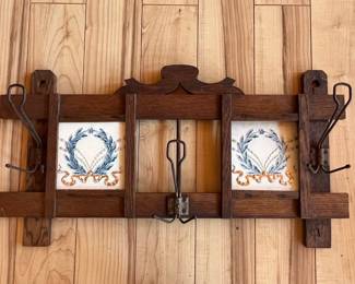 Victorian Style Oak Tile Hook Rack