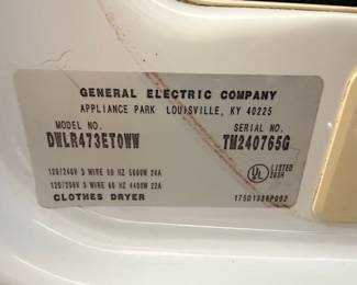 General Electric DWLR473ETOWW Clothes Dryer