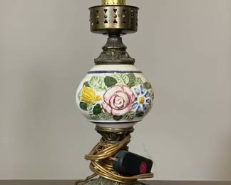 Hand Painted Floral Oil Lamp Style Electric Lamp