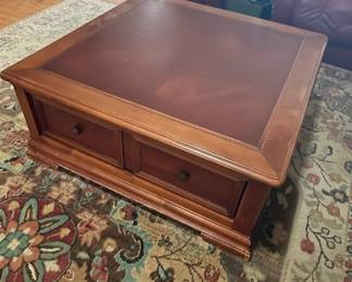 Ethan Allen Leather Top 2 Drawer Coffee Table Style