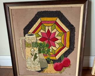 German Beer Stein Crewel Embroidery Wall Art