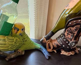 Parakeet and Cowboy Boot Wine Bottle Holders