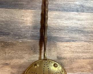 Brass Bed Warmer with Star Perforations and Turned Wooden Handle