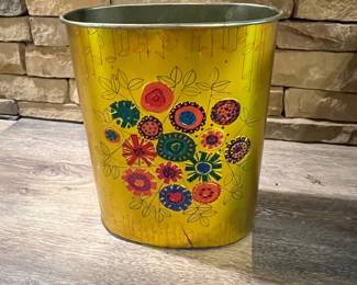 Vintage Floral Metal Wastebasket