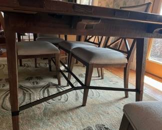 Farmhouse Style Trestle Dining Set with Upholstered Chairs