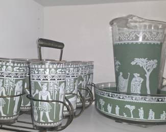Jeannette Hellenic Green Glass Beverage Set