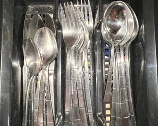 Mid-Century Modern Style Stainless Steel Flatware Set