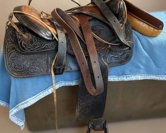Western Style Tooled Leather Saddle