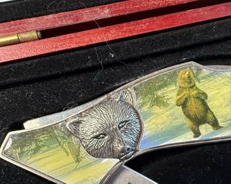 Bear Themed Folding Knife Set in Display Case