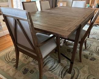 Farmhouse Style Trestle Dining Set with Upholstered Chairs