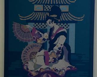 Vintage Japanese Geisha Needlepoint Wall Art