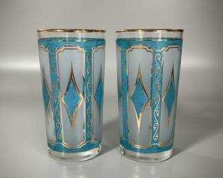 Mid-Century Modern Teal Diamond Highball Glasses