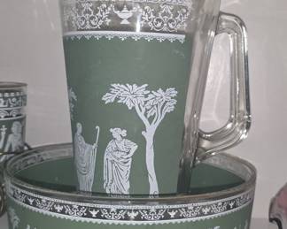 Jeannette Hellenic Green Glass Beverage Set