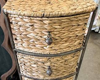 Woven Seagrass and Metal 3-Drawer Chest Style