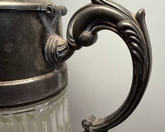 Victorian Style Silver Plate and Cut Glass Claret Jug with Ice Insert