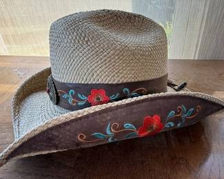 Bullhide Straw Western Hat with Floral Embroidery and Concho