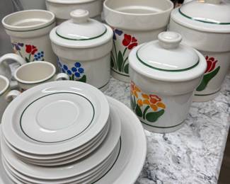 Vintage Nina "Floral" Ceramic Kitchen Canister Set with Dinner Plates
