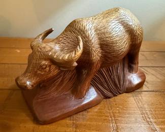 Vintage Hand-Carved Wooden Water Buffalo Ashtray/Trinket Dish