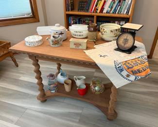 Vintage Barley Twist Console Table with Kitchen Collectibles