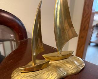 Vintage Solid Brass Dual Sailboat Sculpture, Made in Taiwan