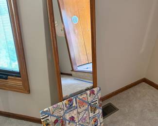 Wooden Full-Length Leaning Mirror with Fabric Memo Board