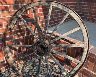 Antique Wooden Wagon Wheel with Iron Tire