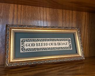 Vintage "God Bless Our Home" Framed Paper Cut-Out Art by Charles F. Humphrey
