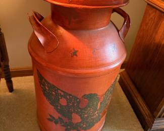 Vintage Painted Metal Milk Can with Eagle Motif