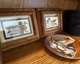 Set of 2 Framed Duck Prints and Norman Rockwell Collector Plate