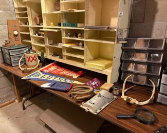 Vintage Mail Sorting Cabinet and Related Collectibles