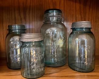 Vintage Aqua Glass Canning Jars (Ball & Atlas) - Lot of 4
