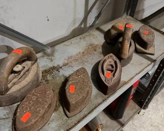 Antique Cast Iron Sad Irons with Detachable Wooden Handles