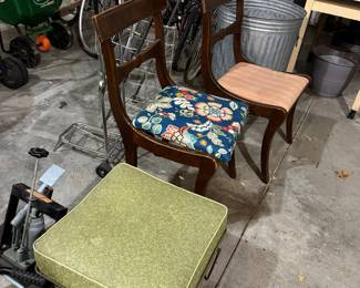 Vintage Duncan Phyfe Style Dining Chairs and Ottoman