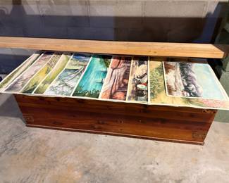 Vintage Lane Cedar Hope Chest with Collection of Amateur Watercolors