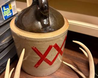 Vintage Two-Tone Stoneware Moonshine Jug with Red 'XX' Mark