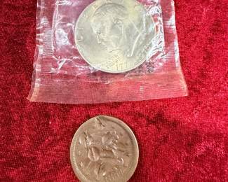Eisenhower dollar and large cent