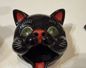 1950s Shafford Redware Black Cat AshTray Incense Burner