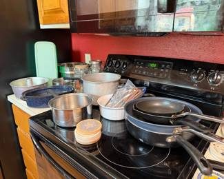 Tfal skillets, pots and pans, roaster, jars, Tupperware