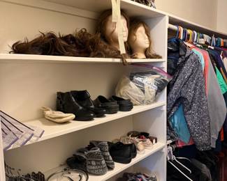 wigs, shoes, storage, hangers